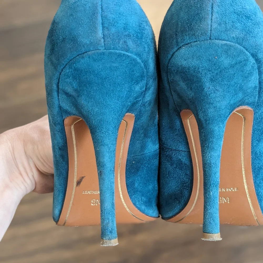Charles Jourdan teal suede pumps shoes - Picture 4 of 7